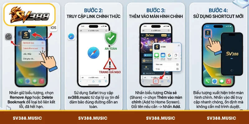 SV388 App Lỗi – Checklist Fix Crash & Cài Lại APK Chuẩn 4 Tạo lại Shortcut trên iOS nếu gặp SV388 app lỗi